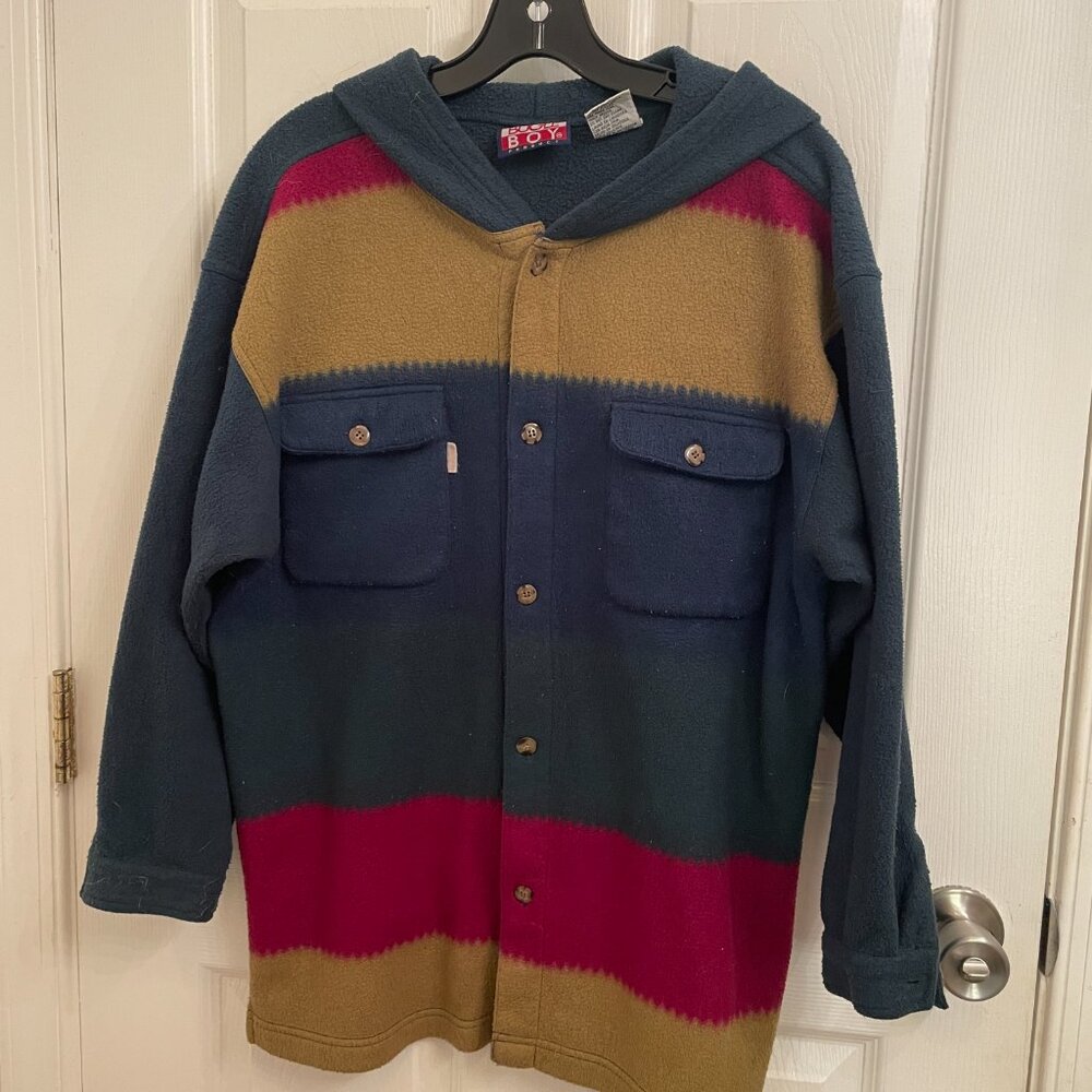 Bugle Boy Vintage 1990's Hooded Button‎ Front Hooded Fleece size L